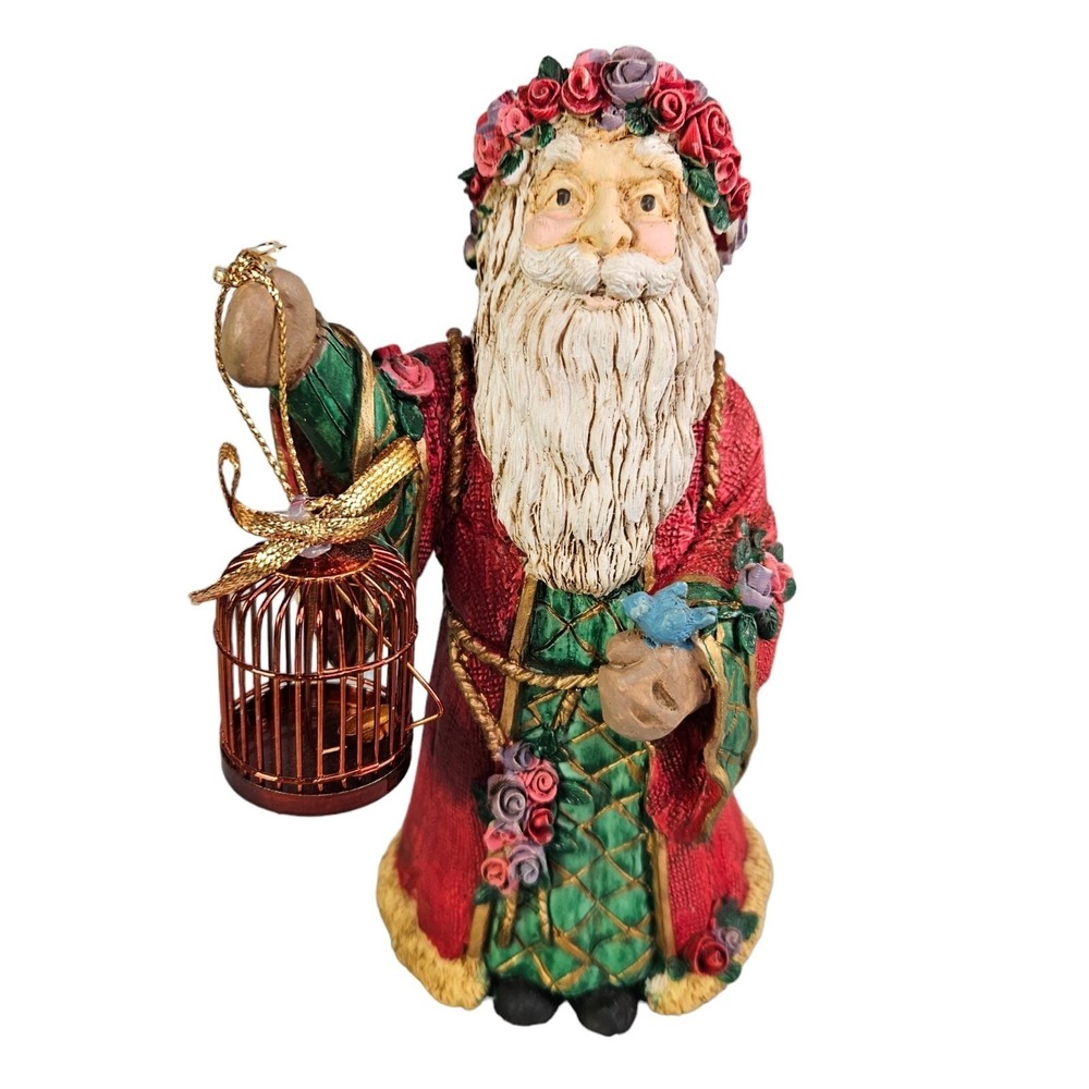 Midwest Cannon Falls Santa Claus Father Christmas‎ Birdcage Bird Roses Figurine